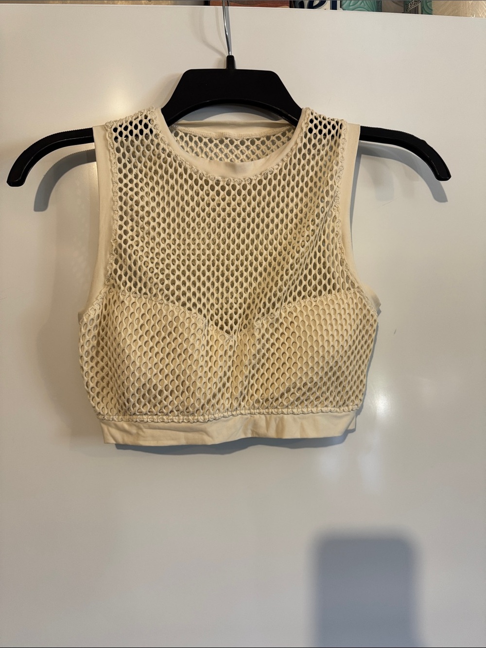 Robin Piccone Cream Mesh High-Neck Sports Bra